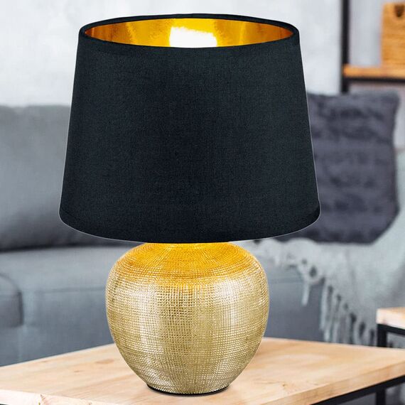 Reality Leuchten R50621079 Luxor, Tischleuchte, Keramik, E14, Gold, 18 x 18 x 26 cm