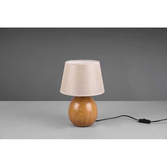 Reality Leuchten Tischleuchte Luxor R50631035, Keramik holzfarbig, Schirm Stoff Beige, exkl. 1x E27