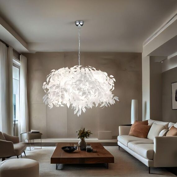 Reality Leuchten Pendelleuchte Leavy R10464001, Metall Nickel matt, Schirm Kunststoff weiß, 4 x E14, 70 x 70 x 150 cm