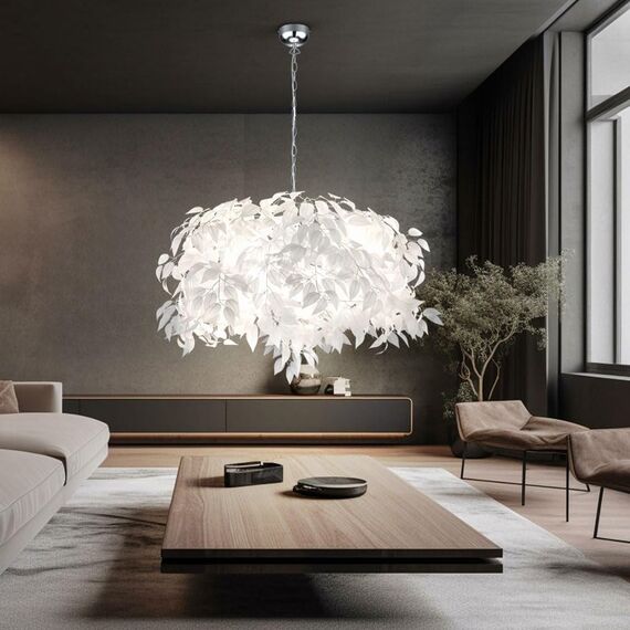 Reality Leuchten Pendelleuchte Leavy R10464001, Metall Nickel matt, Schirm Kunststoff weiß, 4 x E14, 70 x 70 x 150 cm