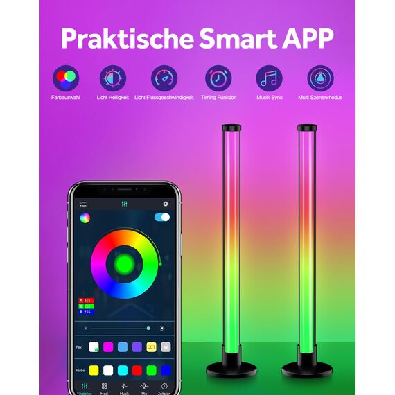 ELOUYCKE Smart LED Lightbar 2er Set, RGB Lampe TV Hintergrundbeleuchtung funktioniert Sync mit Musik und APP Control Steuerung für Gaming, Filme, PC, Raumdekoration