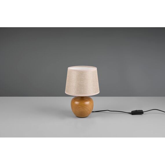 Reality Leuchten Tischleuchte Luxor R50621035, Keramik holzfarbig, Schirm Stoff Beige, exkl. 1x E27