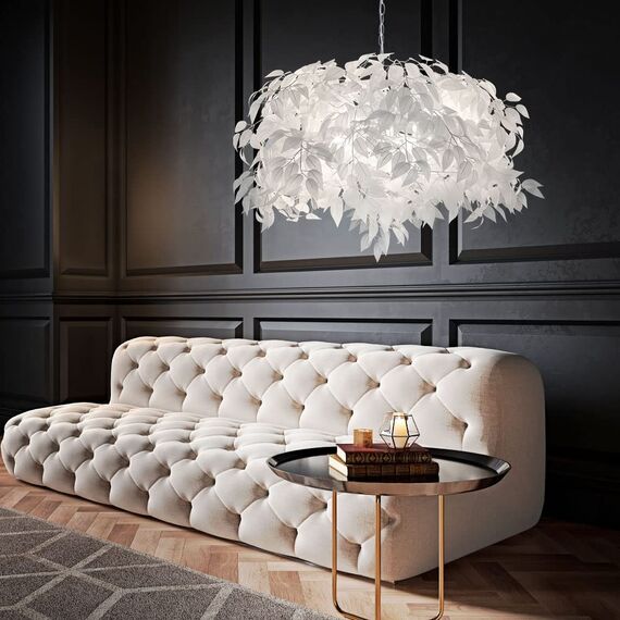 Reality Leuchten Pendelleuchte Leavy R10464001, Metall Nickel matt, Schirm Kunststoff weiß, 4 x E14, 70 x 70 x 150 cm