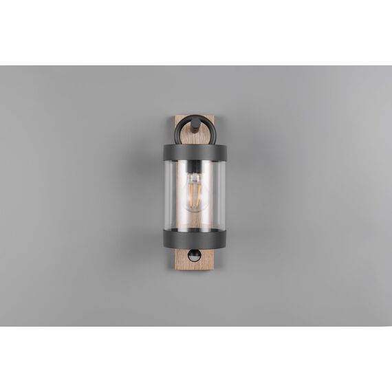 Trio Leuchten Außen Wandleuchte Sambesi 204169135, Aluminium Druckguss Anthrazit mit Holznachbildung, exkl. 1x E27, Bewegungssensor, Holzfarbig