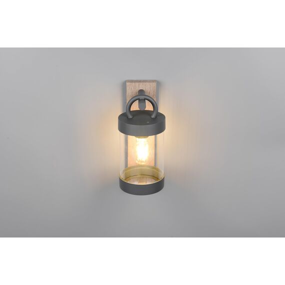 Trio Leuchten Außen Wandleuchte Sambesi 204160135, Aluminium Druckguss Anthrazit mit Holznachbildung, exkl. 1x E27, Holzfarbig