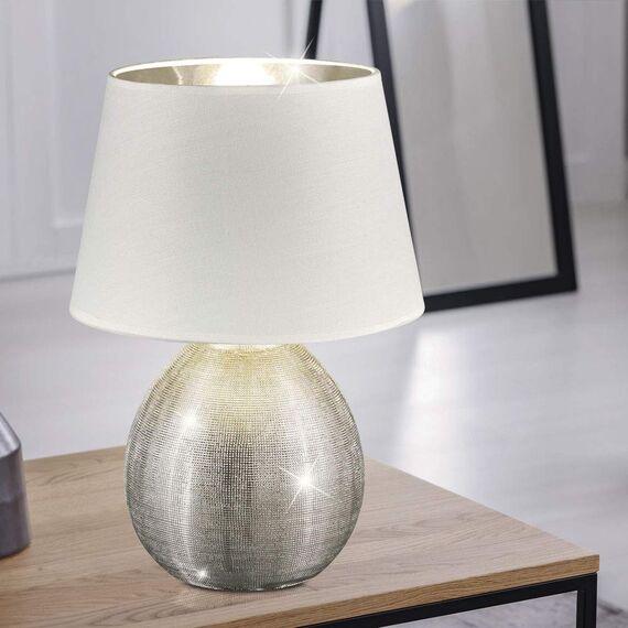 Reality Leuchten R50631089 Luxor, Tischleuchte, Keramik, E27, Silber, 24 x 24 x 35 cm