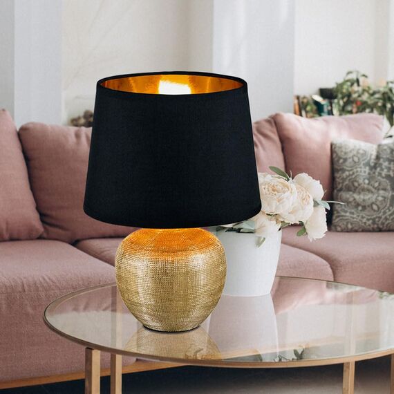 Reality Leuchten R50621079 Luxor, Tischleuchte, Keramik, E14, Gold, 18 x 18 x 26 cm