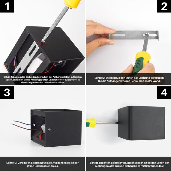 HANDSONIC LED Wandleuchte Innen - Schwarz Wandlampe innen 7W Up and Down leuchten innen Moderne LED Aluminium Wandleuchten Für Wohnzimmer, Schlafzimmer, Flur, Balkon, Treppenhaus - Warmweiß 3000K