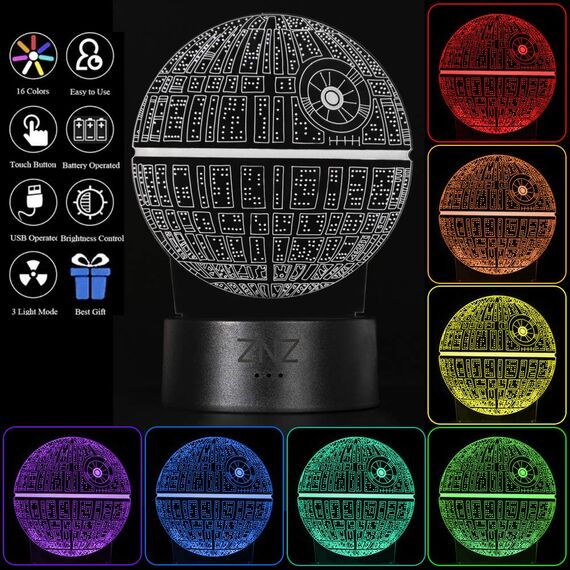 ZNZ 3D Lampe, LED Illusion Led Nachtlicht, 16 Farbwechsel 3 Modell mit Remote & Smart Touch Lampe Weihnachts Geschenke für Kinder Männer Frauen (6-Death Star)