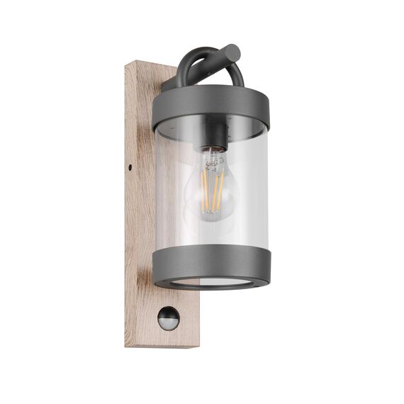 Trio Leuchten Außen Wandleuchte Sambesi 204169135, Aluminium Druckguss Anthrazit mit Holznachbildung, exkl. 1x E27, Bewegungssensor, Holzfarbig