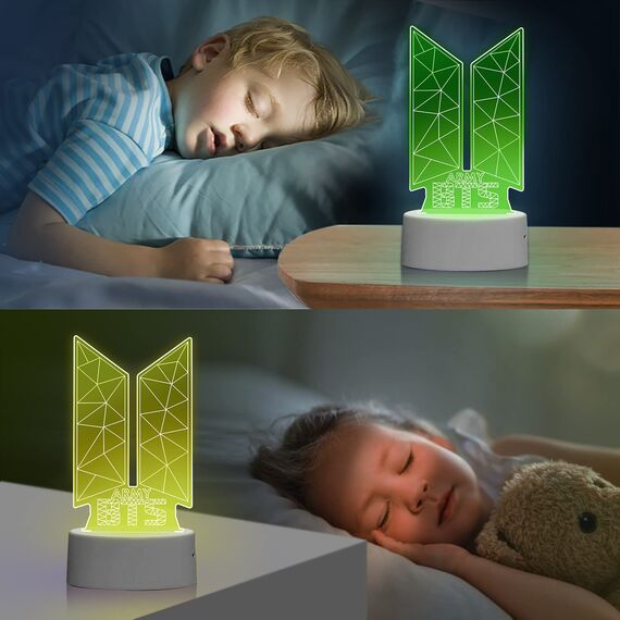 Eygerur Kpop BTS Nachtlicht für Kinder, BTS Geschenke Frauen, 3D LED Illusionslampen Mit Fernbedienung & Touch 16 Farben Nachttischlampe für Kinder Frauen BTS Fans