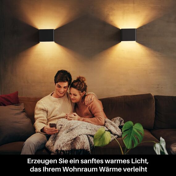 HANDSONIC LED Wandleuchte Innen - Schwarz Wandlampe innen 7W Up and Down leuchten innen Moderne LED Aluminium Wandleuchten Für Wohnzimmer, Schlafzimmer, Flur, Balkon, Treppenhaus - Warmweiß 3000K