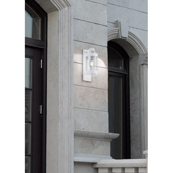 Trio Leuchten Außen Wandleuchte Sambesi 204160131, Aluminium Druckguss Weiß matt, Acryl klar, exklusiv 1x E27, Dämmerungssensor