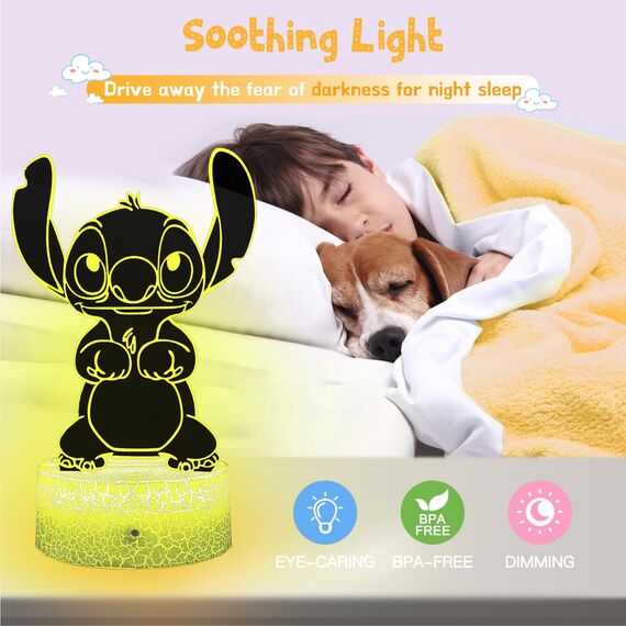 Eygerur 2 Stück Stitch Lampe, Stich Geschenke, 3D LED Illusion 16 Farben Stich Nachtlicht USB Smart Touch Fernbedienung Tischlampe Stitch Licht für Kinderzimmer Dekoration Urlaub Geschenke