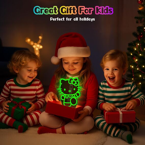Eygerur Kitty Nachtlicht für Kinder - Kitty Lampe mit Timer, Kitty Spielzeug ab 2 3 4 5 6 7+ Jahre Jungen Mädchen Geschenke, 3D LED Nachttischlampe, 16 Farben Ändern mit Fernbedienung