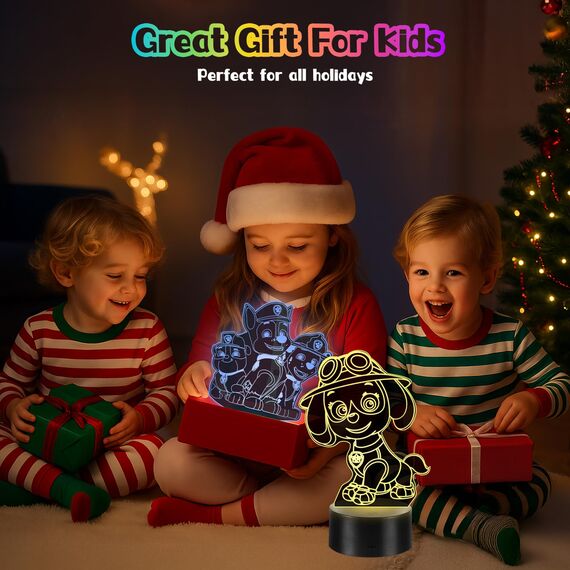 2 Stück Paw Dog Lampe mit Timer, Dog Patrol Geschenke, 3D LED Illusion 16 Farben Paw Dog Nachtlicht USB Smart Touch Fernbedienung Tischlampe Dog Licht für Kinderzimmer Dekoration Urlaub Geschenke