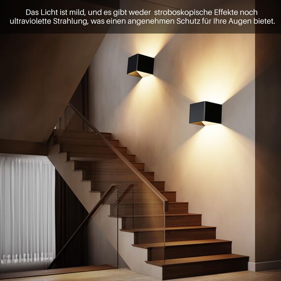 HANDSONIC LED Wandleuchte Innen - Schwarz Wandlampe innen 7W Up and Down leuchten innen Moderne LED Aluminium Wandleuchten Für Wohnzimmer, Schlafzimmer, Flur, Balkon, Treppenhaus - Warmweiß 3000K