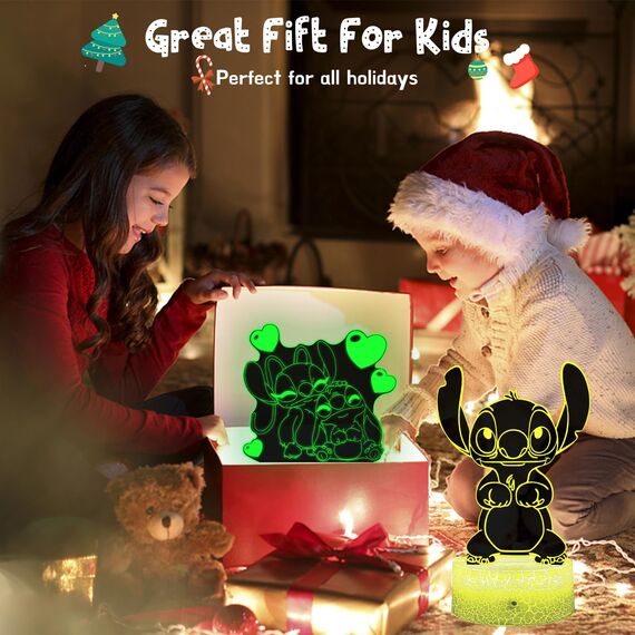 Eygerur 2 Stück Stitch Lampe, Stich Geschenke, 3D LED Illusion 16 Farben Stich Nachtlicht USB Smart Touch Fernbedienung Tischlampe Stitch Licht für Kinderzimmer Dekoration Urlaub Geschenke