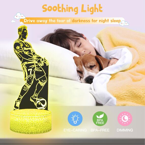 Eygerur 2er-Pack Portugal Fußballer Nr.7 Nachtlicht für Kinder, Fußball Geschenke Jungen, 3D LED Illusionslampen Mit Fernbedienung & Touch 16 Farben Nachttischlampe für Kinder Männer Ronaldo Fans