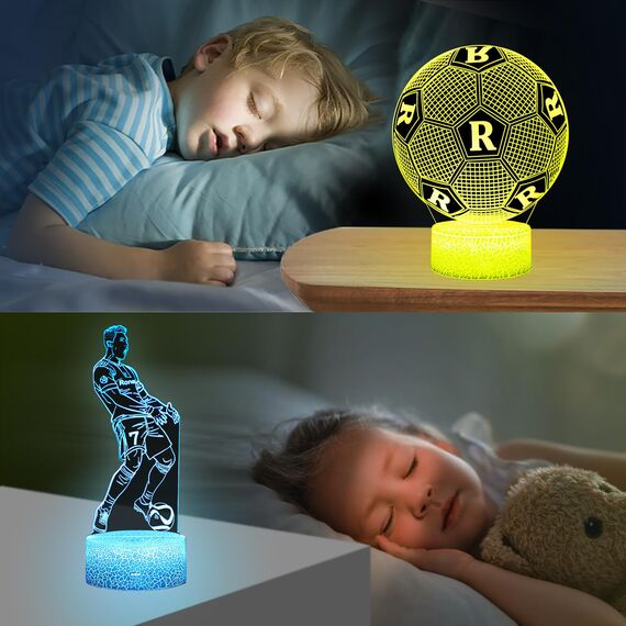 Eygerur 2er-Pack Portugal Fußballer Nr.7 Nachtlicht für Kinder, Fußball Geschenke Jungen, 3D LED Illusionslampen Mit Fernbedienung & Touch 16 Farben Nachttischlampe für Kinder Männer Ronaldo Fans