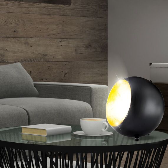 Reality Leuchten Tischleuchte Billy R50101032, Metall schwarz matt/goldfarbig, E14 Fassung, 14 x 15 x 15 cm