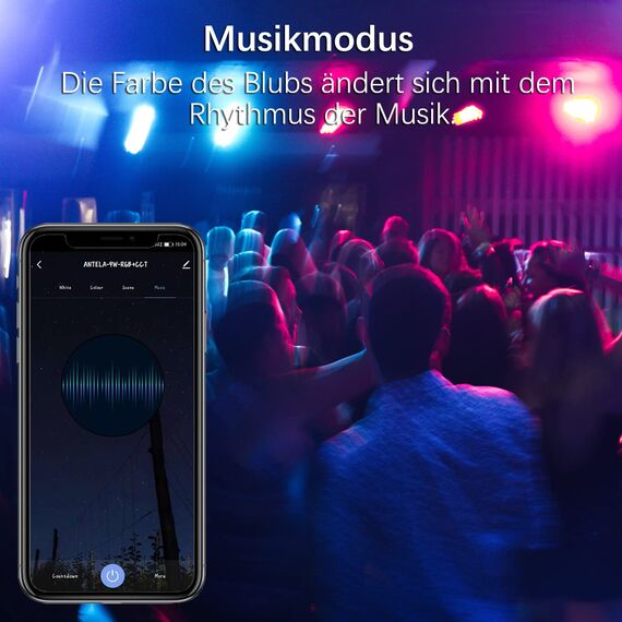 ANTELA Alexa Lampe WLAN Glühbirne E27, 9W LED RGB Birne, Warmweiß (2700K) Kaltweiß (6500K), APP Steuern Kompatibel mit Alexa, Google Home, 4 PCs