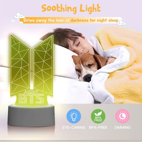 Eygerur Kpop BTS Nachtlicht für Kinder, BTS Geschenke Frauen, 3D LED Illusionslampen Mit Fernbedienung & Touch 16 Farben Nachttischlampe für Kinder Frauen BTS Fans