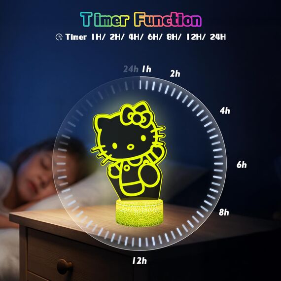 Eygerur Kitty Nachtlicht für Kinder - Kitty Lampe mit Timer, Kitty Spielzeug ab 2 3 4 5 6 7+ Jahre Jungen Mädchen Geschenke, 3D LED Nachttischlampe, 16 Farben Ändern mit Fernbedienung