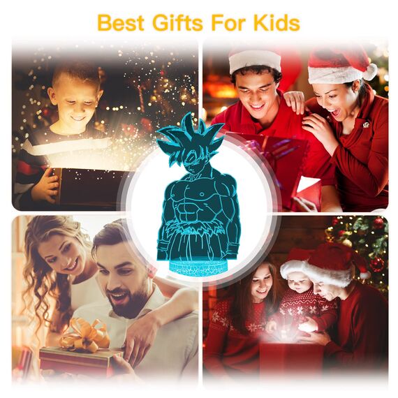 Dragon Ball Geschenke Spielzeug Dekoration Nachtlicht 3D LED Illusion Lampe Mit Fernbedienung & Touch 7 Farben + 16 Farben wechselnd Opreated Dimmbare Nachttischlampe für Kinder Männer Goku Fans