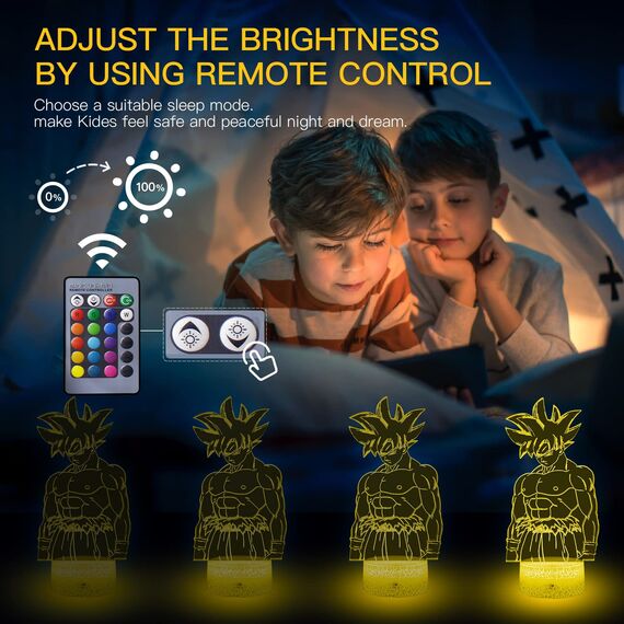 Dragon Ball Geschenke Spielzeug Dekoration Nachtlicht 3D LED Illusion Lampe Mit Fernbedienung & Touch 7 Farben + 16 Farben wechselnd Opreated Dimmbare Nachttischlampe für Kinder Männer Goku Fans