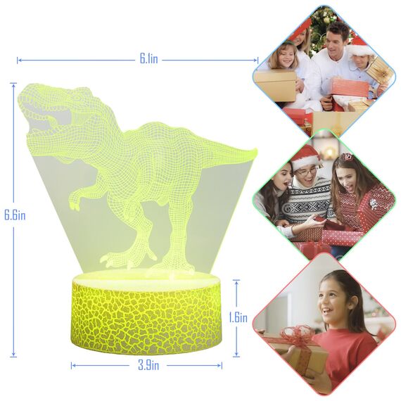 ZNZ 3D Lampe, LED Illusion Nachtlicht, 16 Farbwechsel 4 Models mit Remote & Smart Touch Stimmungslichter, Nachttischlampe Dinosaurier Geschenke für Männer Mädchen Jungen Kinder