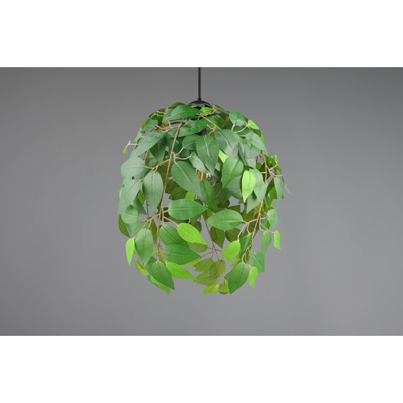 Reality Leuchten Pendelleuchte Leavy R10461915, Metall Schwarz matt, Blätter Kunststoff grün, exkl. 1x E27