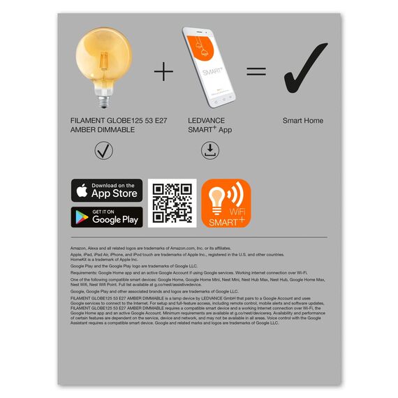 LEDVANCE Smart LED Lampe in Gold mit 6W, 2700K, E27, 125mmx178mm, mit Wifi Technologie, Leuchtmittel dimmbar Global-Form steuerbar über App und Sprachassistenten, 4er-Pack