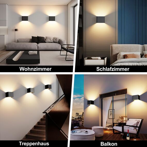 HANDSONIC LED Wandleuchte Innen - Schwarz Wandlampe innen 7W Up and Down leuchten innen Moderne LED Aluminium Wandleuchten Für Wohnzimmer, Schlafzimmer, Flur, Balkon, Treppenhaus - Warmweiß 3000K