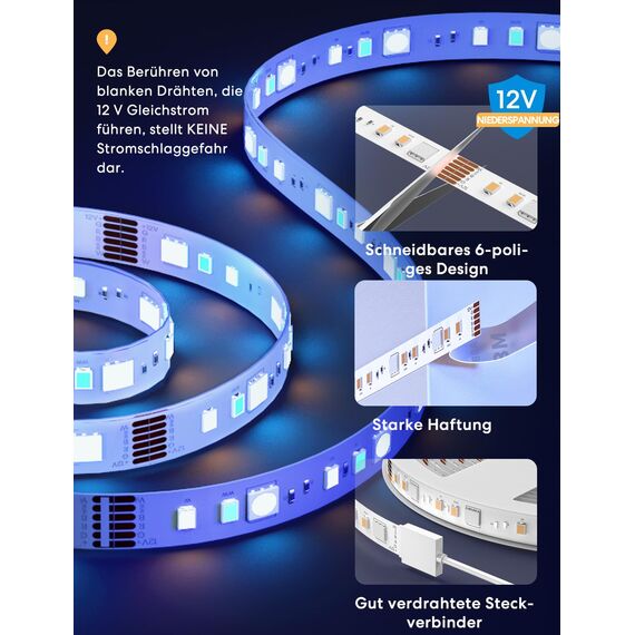 meross Led Strip 5m funktioniert mit Apple HomeKit, WLAN Led Streifen, Smart RGBWW Strip kompatibel mit Alexa und Google, für Zuhause, Party, Weihnachten