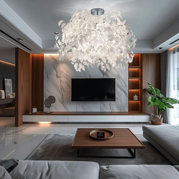 Reality Leuchten Deckenleuchte Leavy R60463001, Metall Nickel matt, Schirm Kunststoff weiß, 70 x 70 x 73 cm