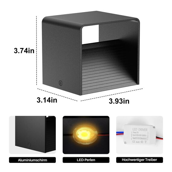 HANDSONIC LED Wandleuchte Innen - Schwarz Wandlampe innen 7W Up and Down leuchten innen Moderne LED Aluminium Wandleuchten Für Wohnzimmer, Schlafzimmer, Flur, Balkon, Treppenhaus - Warmweiß 3000K