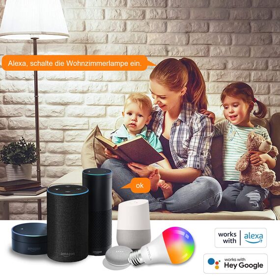 ANTELA Alexa Lampe WLAN Glühbirne E27, 9W LED RGB Birne, Warmweiß (2700K) Kaltweiß (6500K), APP Steuern Kompatibel mit Alexa, Google Home, 4 PCs