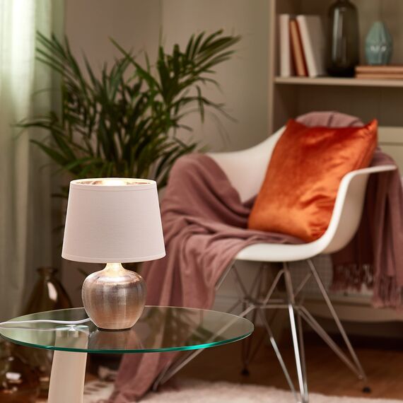 Reality Leuchten R50621089 Luxor, Tischleuchte, Keramik, E14, Silber, 18 x 18 x 26 cm