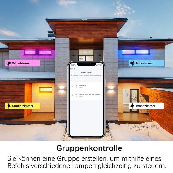 ANTELA Alexa Glühbirne E27 9W, Smart WLAN LED RGB Dimmbare Birne Lampe, App Steuern Kompatibel mit Google Home, Warmweiß (2700K) Kaltweiß (6500K), Kein Hub Benötigt, 2 Stück