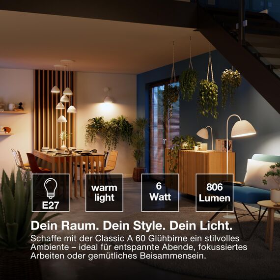 LEDVANCE Smarte LED-Lampe mit WiFi Technologie, Sockel E27, Dimmbar, Warmweiß (2700 K), ersetzt Glühlampen mit 60 W, SMART+ WiFi Classic Dimmable, 1 Stück (1er Pack), Birne