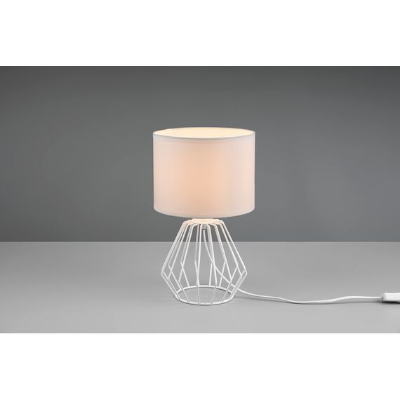 Reality Leuchten Tischleuchte Chuck R50931001, Metall Weiß matt, Stoffschirm weiß, exklusiv 1x E14