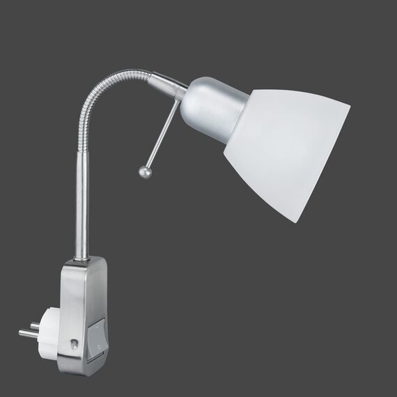 Trio Leuchten Stecker-Spot Ligara 8911211-07, Metall Nickel matt, Schirm Kunststoff weiß, exkl. 1x E14, Schalter, Flexarm