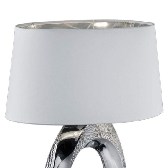 Reality Leuchten Taba R50521089 Tischleuchte, Keramik, Stoffschirm Weiß/Silberfarbig, Höhe 52cm