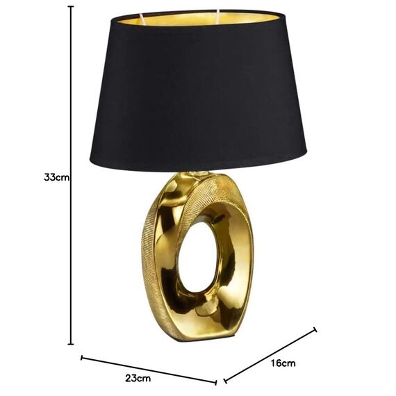 Reality Leuchten Taba R50511079 Tischleuchte, Keramik, Stoffschirm Schwarz/Goldfarbig, Höhe 33cm