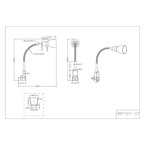 Trio Leuchten Stecker-Spot Ligara 8911211-07, Metall Nickel matt, Schirm Kunststoff weiß, exkl. 1x E14, Schalter, Flexarm