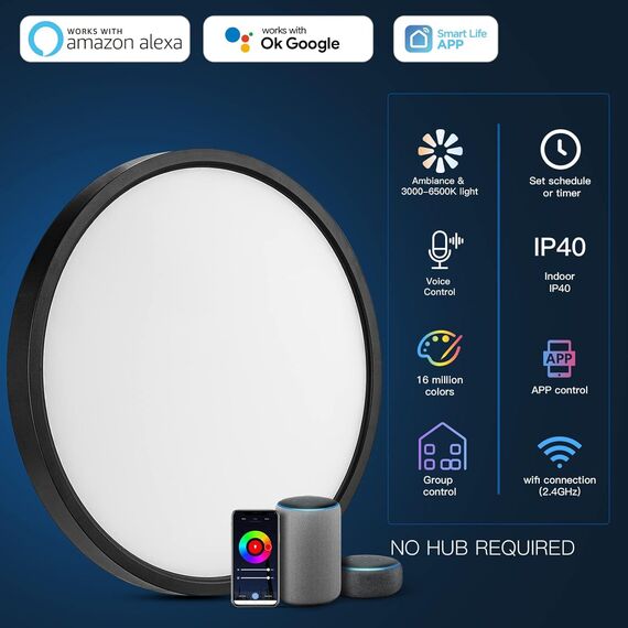ANTENLICHT LED Deckenlampe Smart 24W Kompatibel mit Alexa und Google Assistant Ø30cm, Steuerbar via App mit 16 Millionen DIY Farben, Wifi Deckenleuchte mit Fernsteuerung für Schlafzimmer, Wohnzimmer