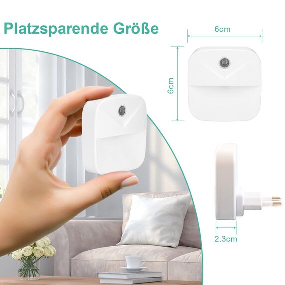 YRWXZYO Nachtlicht Steckdose mit Dämmerungssensor, 6 Stück Warmweiß LED Lampe, Sensor Smart Nachtlicht LED für Kinderzimmer, Schlafzimmer, Badezimmer, Gang, Küche