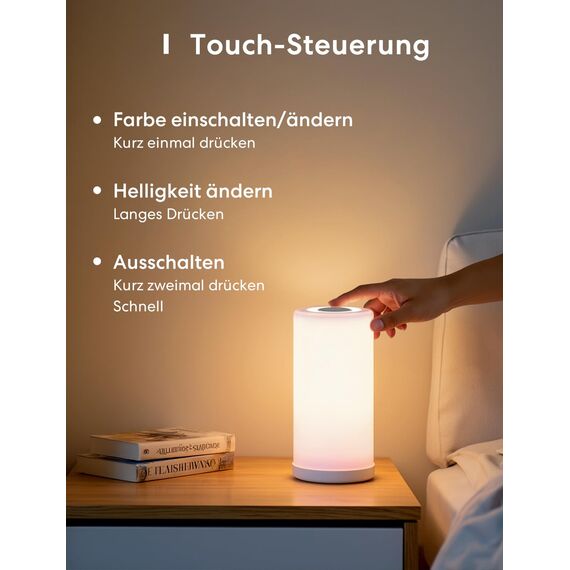 meross WLAN LED Nachttischlampe Funktioniert mit Apple HomeKit, Dimmbar RGBCW Atmosphäre Touch Nachtlampe für Schlafzimmer Wohnzimmer, Smart Nachtlicht Funktioniert mit Alexa, Google Home