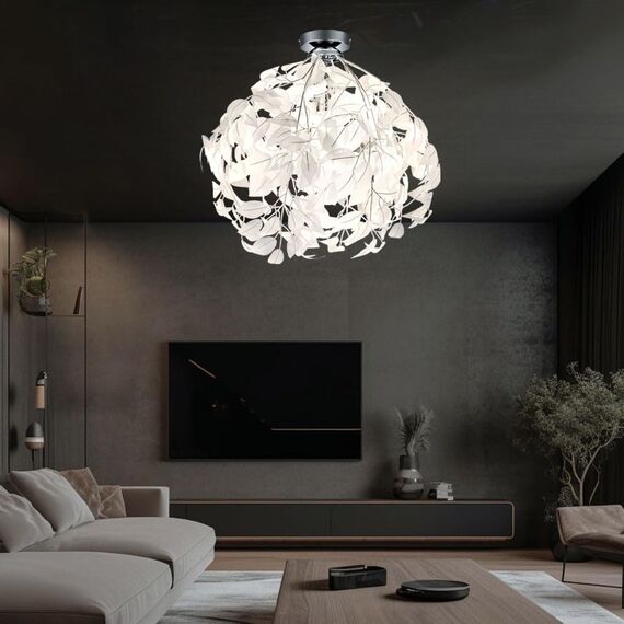 Reality Leuchten Deckenleucht Leavy R60461001, Metall Nickel matt, Blätter Kunststoff weiß, exkl. 1x E27